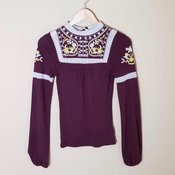 🚫 Sold 🚫 FREE PEOPLE Mock Neck Burgundy Top - Picture 4 of 5